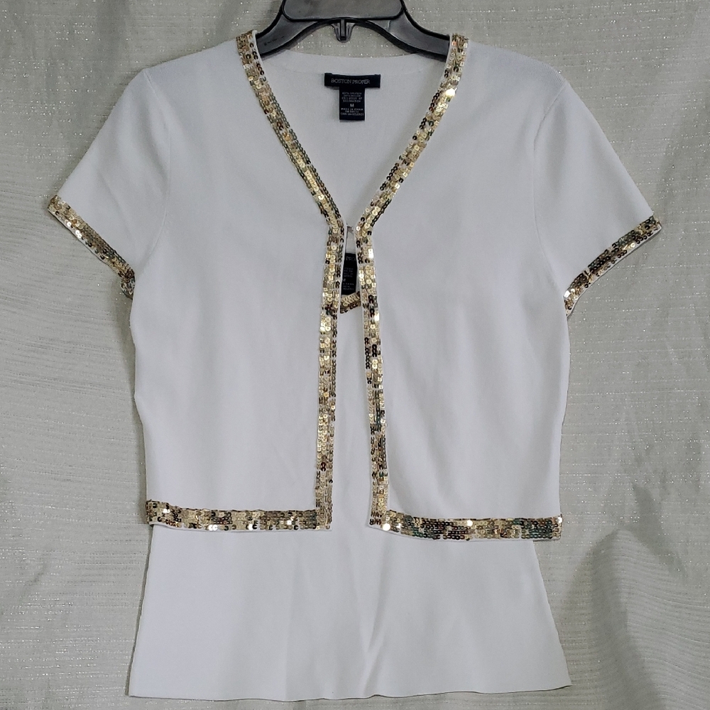 Boston Proper Gold Embellishment Shell And Cardigan Set